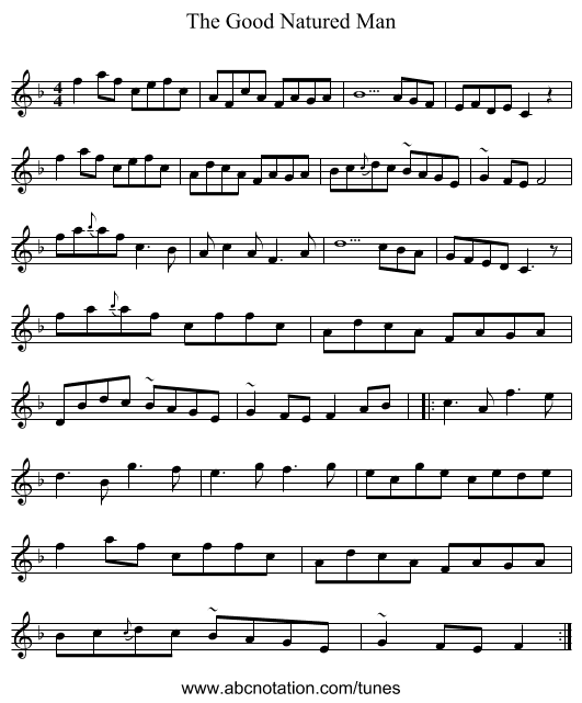 The Good Natured Man - staff notation
