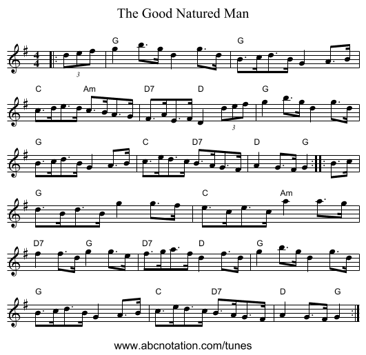 The Good Natured Man - staff notation