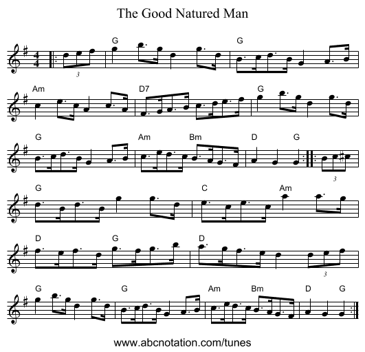 The Good Natured Man - staff notation