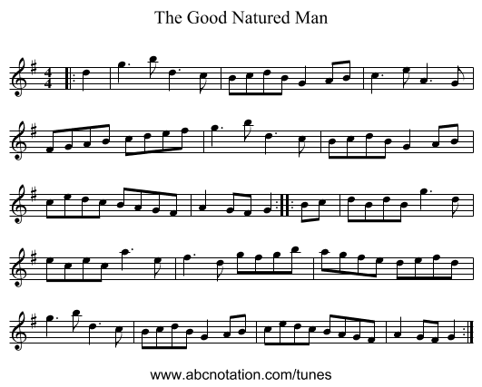 The Good Natured Man - staff notation
