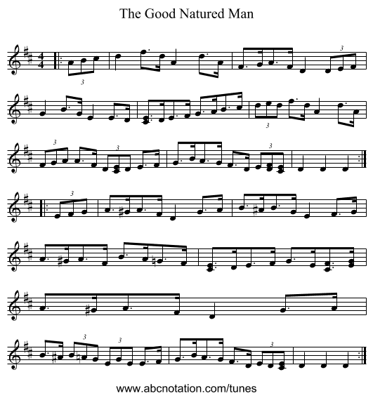The Good Natured Man - staff notation