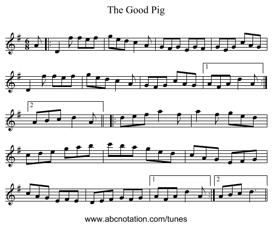 The Good Pig - staff notation