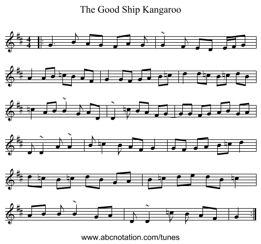 The Good Ship Kangaroo - staff notation