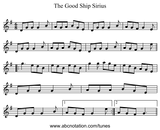 The Good Ship Sirius - staff notation