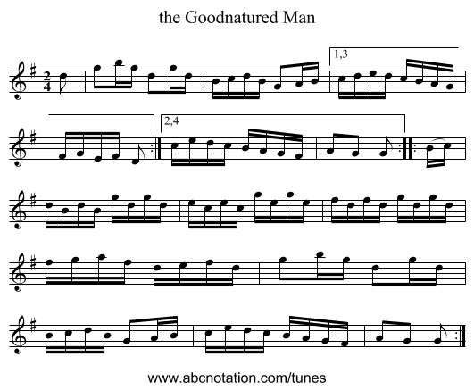the Goodnatured Man - staff notation