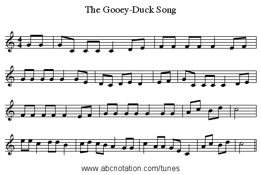 The Gooey-Duck Song - staff notation