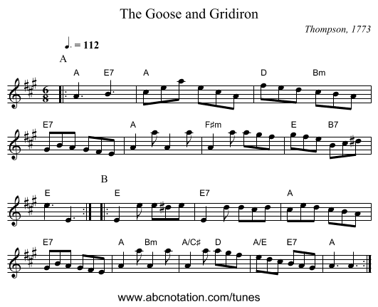 The Goose and Gridiron - staff notation