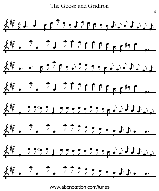 The Goose and Gridiron - staff notation