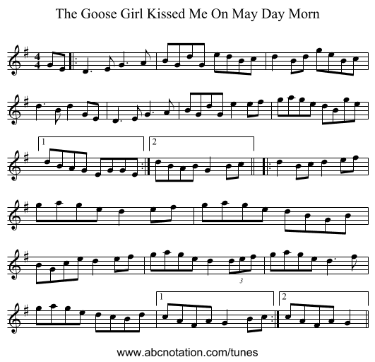 The Goose Girl Kissed Me On May Day Morn - staff notation