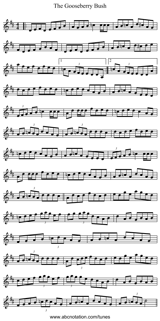 The Gooseberry Bush - staff notation