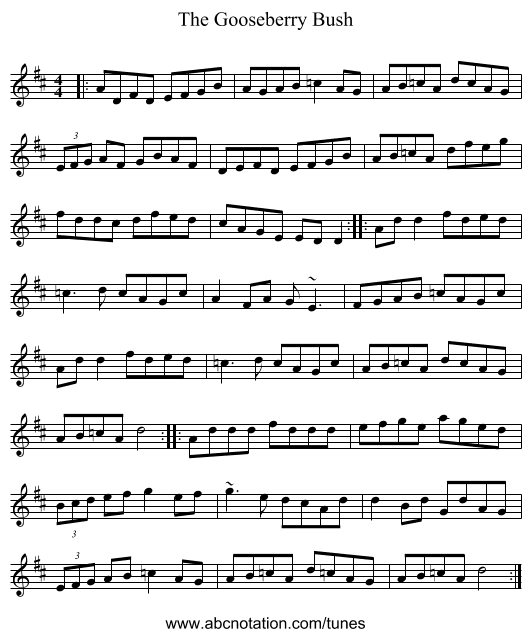 The Gooseberry Bush - staff notation
