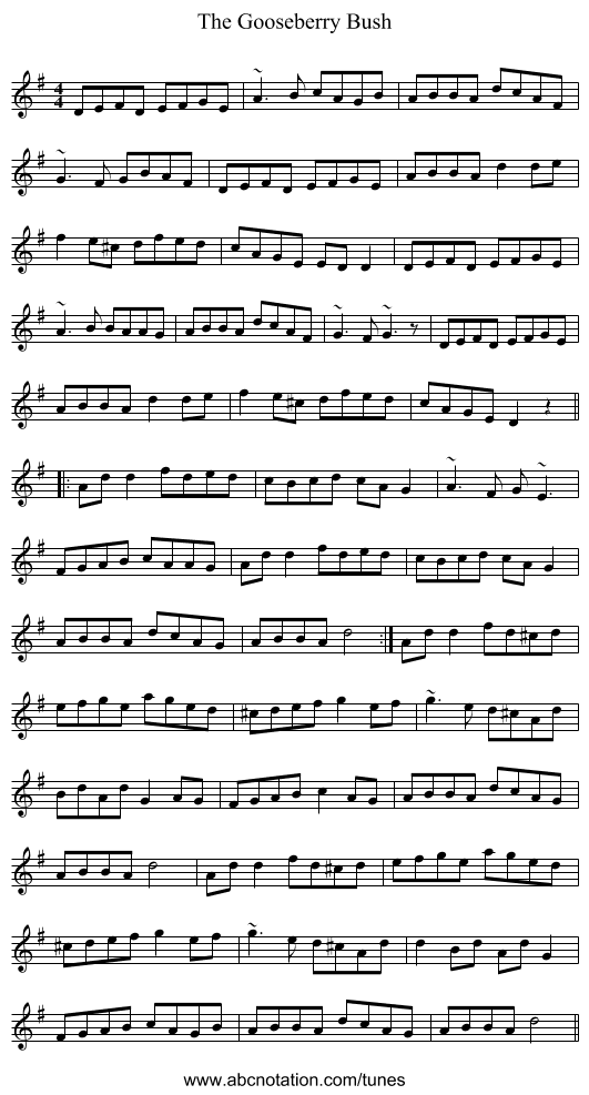 The Gooseberry Bush - staff notation
