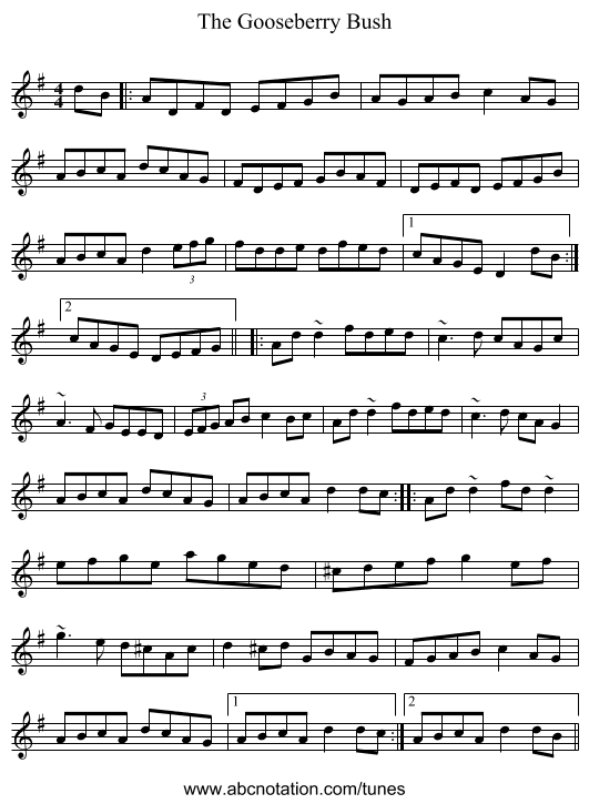 The Gooseberry Bush - staff notation