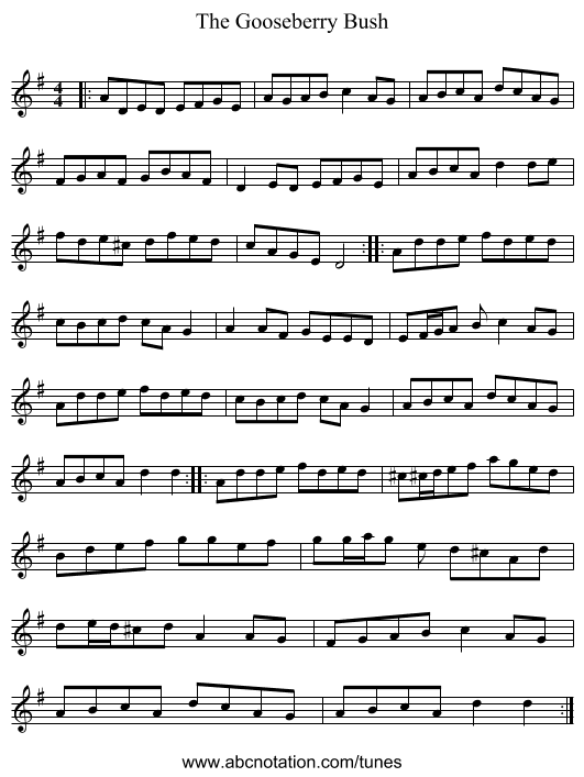 The Gooseberry Bush - staff notation