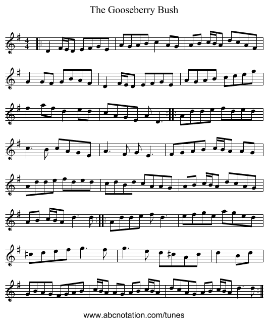 The Gooseberry Bush - staff notation