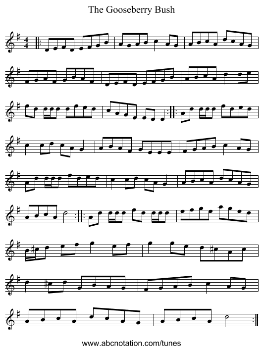 The Gooseberry Bush - staff notation