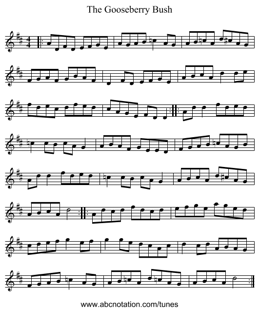 The Gooseberry Bush - staff notation