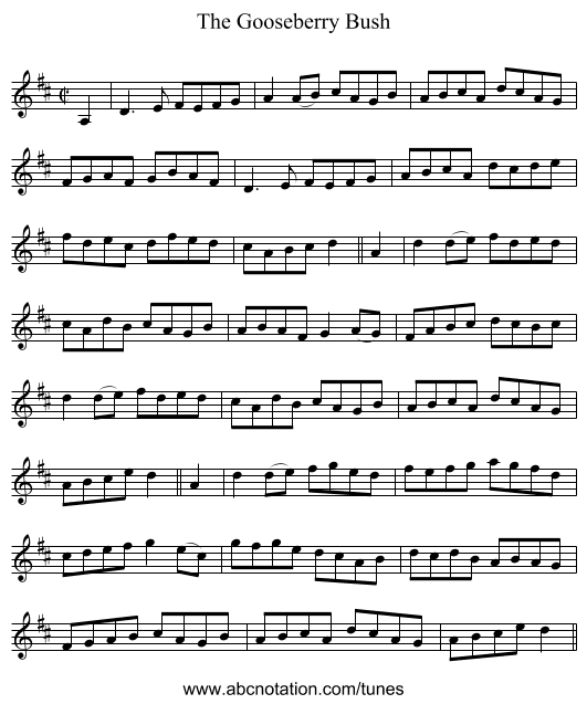 The Gooseberry Bush - staff notation