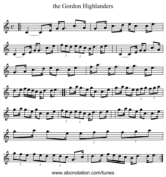 the Gordon Highlanders - staff notation