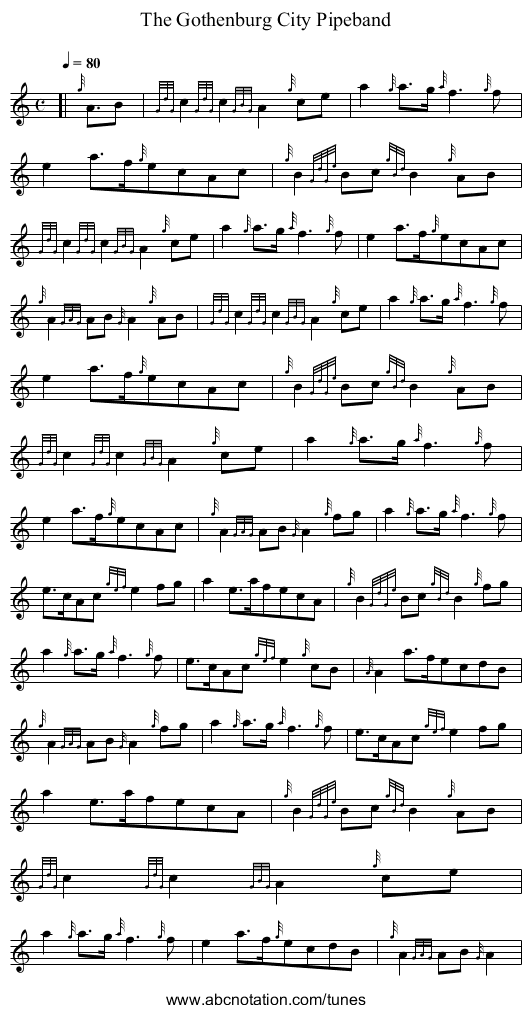 The Gothenburg City Pipeband - staff notation
