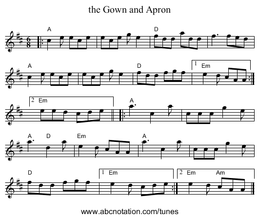 the Gown and Apron - staff notation