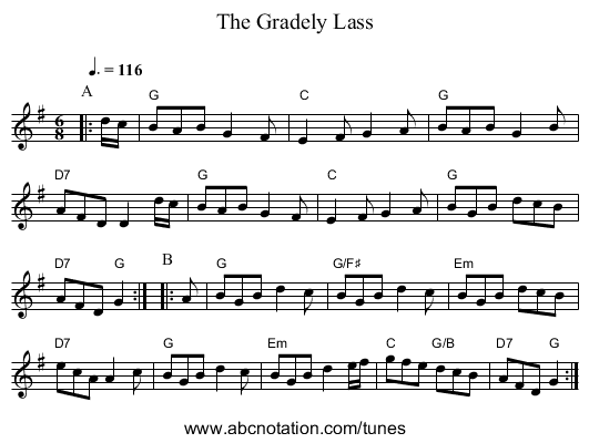 The Gradely Lass - staff notation