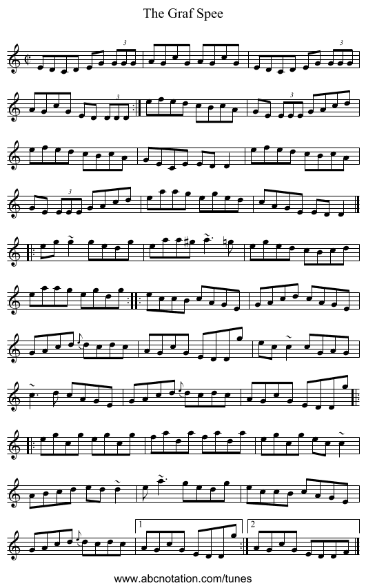 The Graf Spee - staff notation