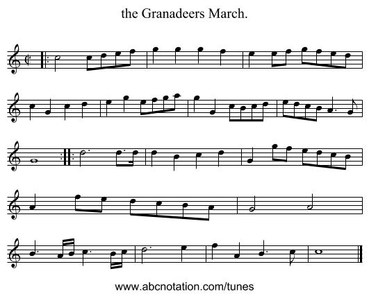 the Granadeers March. - staff notation