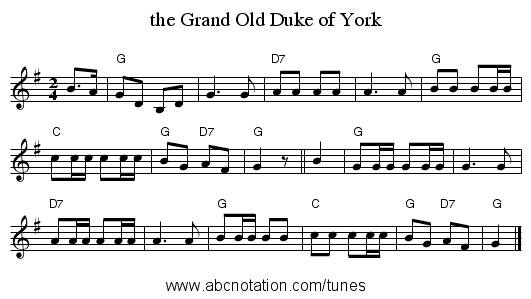 the Grand Old Duke of York - staff notation