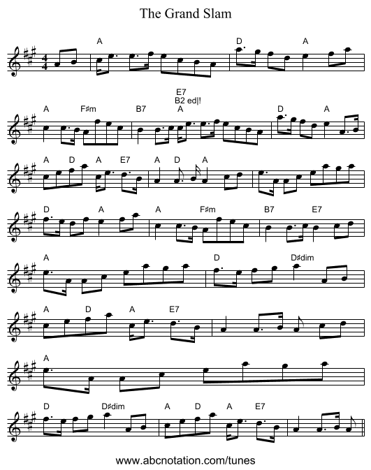 The Grand Slam - staff notation