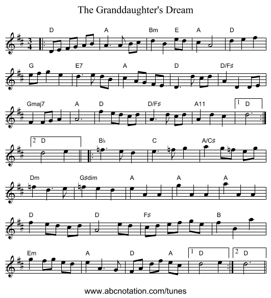 The Granddaughter's Dream - staff notation