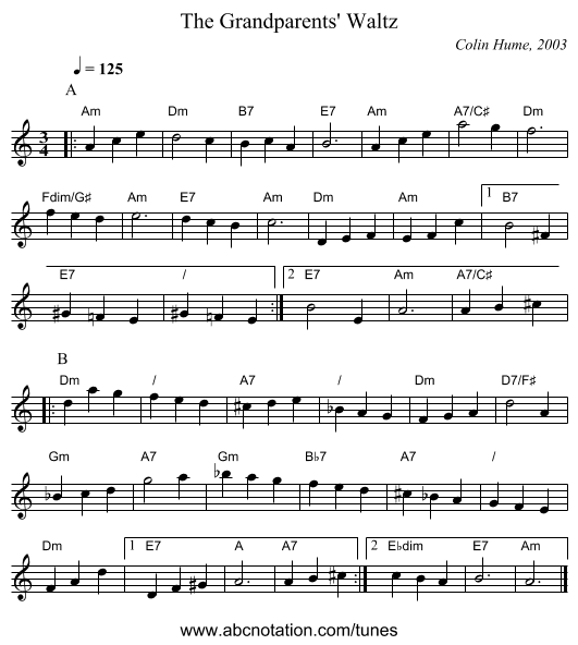 The Grandparents' Waltz - staff notation