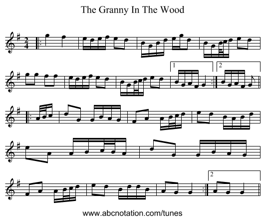 The Granny In The Wood - staff notation