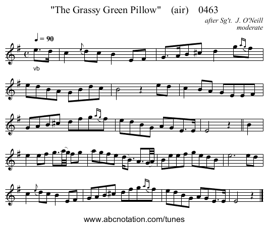 The Grassy Green Pillow    (air)    0463 - staff notation