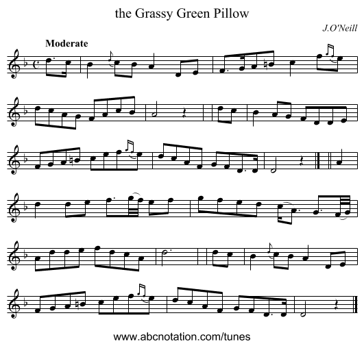 the Grassy Green Pillow - staff notation