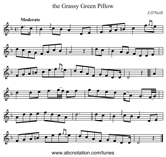 the Grassy Green Pillow - staff notation