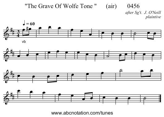 The Grave Of Wolfe Tone       (air)       0456 - staff notation