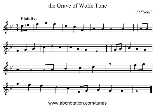the Grave of Wolfe Tone - staff notation