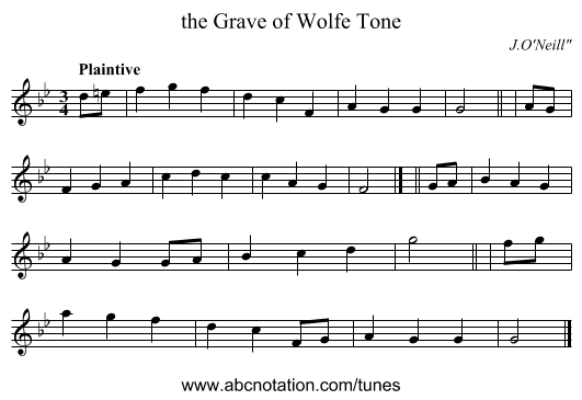 the Grave of Wolfe Tone - staff notation