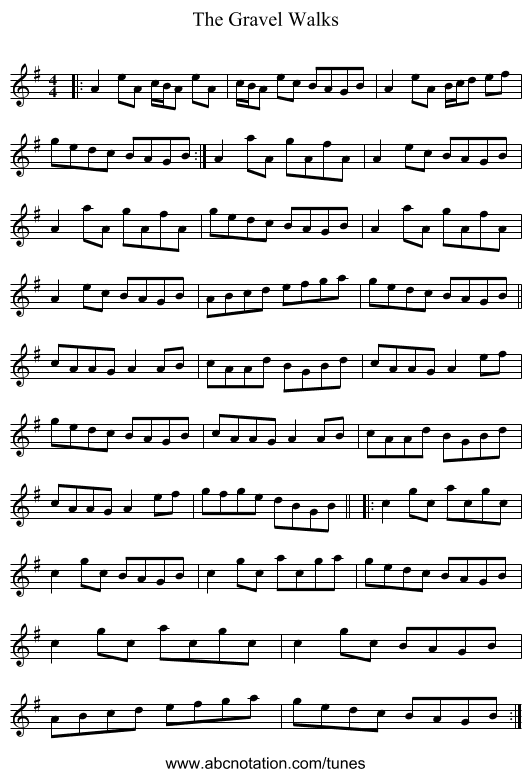 The Gravel Walks - staff notation