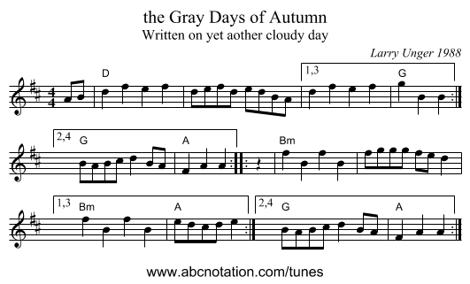the Gray Days of Autumn - staff notation