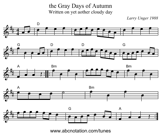 the Gray Days of Autumn - staff notation