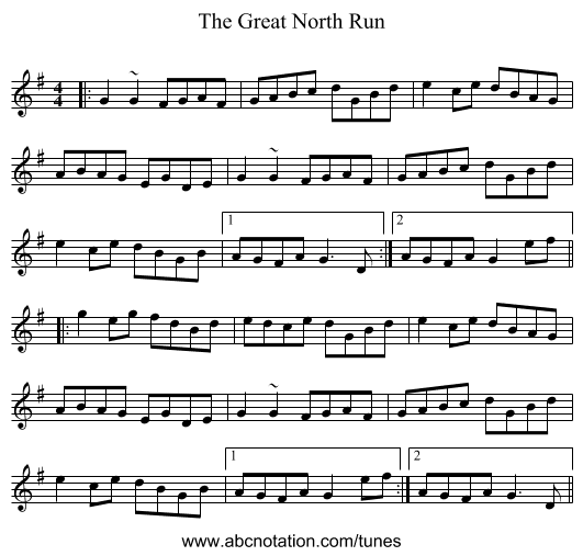 The Great North Run - staff notation