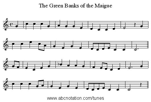 The Green Banks of the Maigue - staff notation