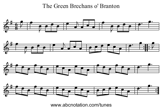 The Green Brechans o' Branton - staff notation