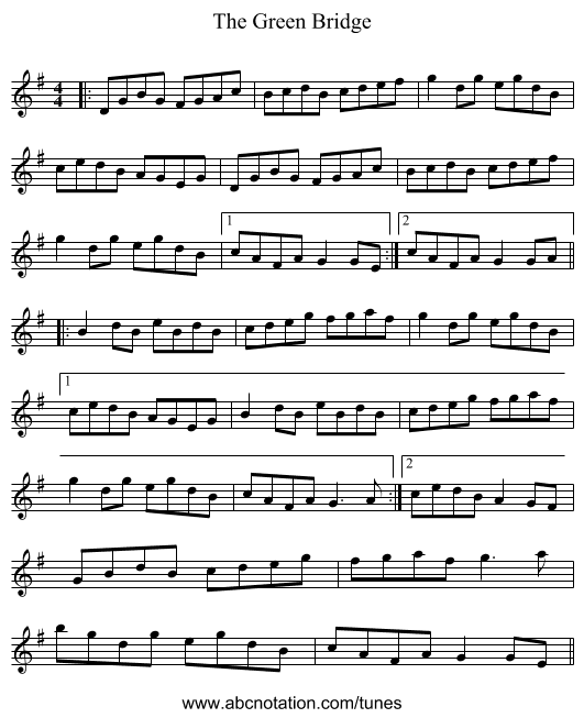 The Green Bridge - staff notation