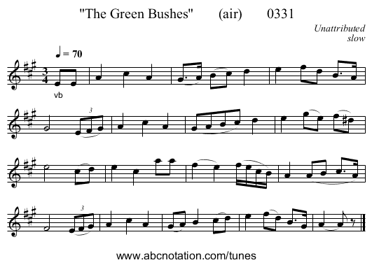 The Green Bushes       (air)       0331 - staff notation
