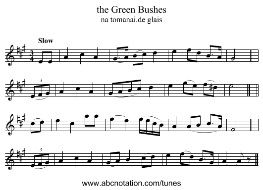 the Green Bushes - staff notation