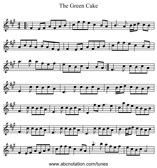 The Green Cake - staff notation