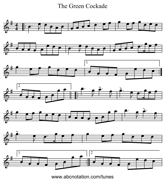 The Green Cockade - staff notation